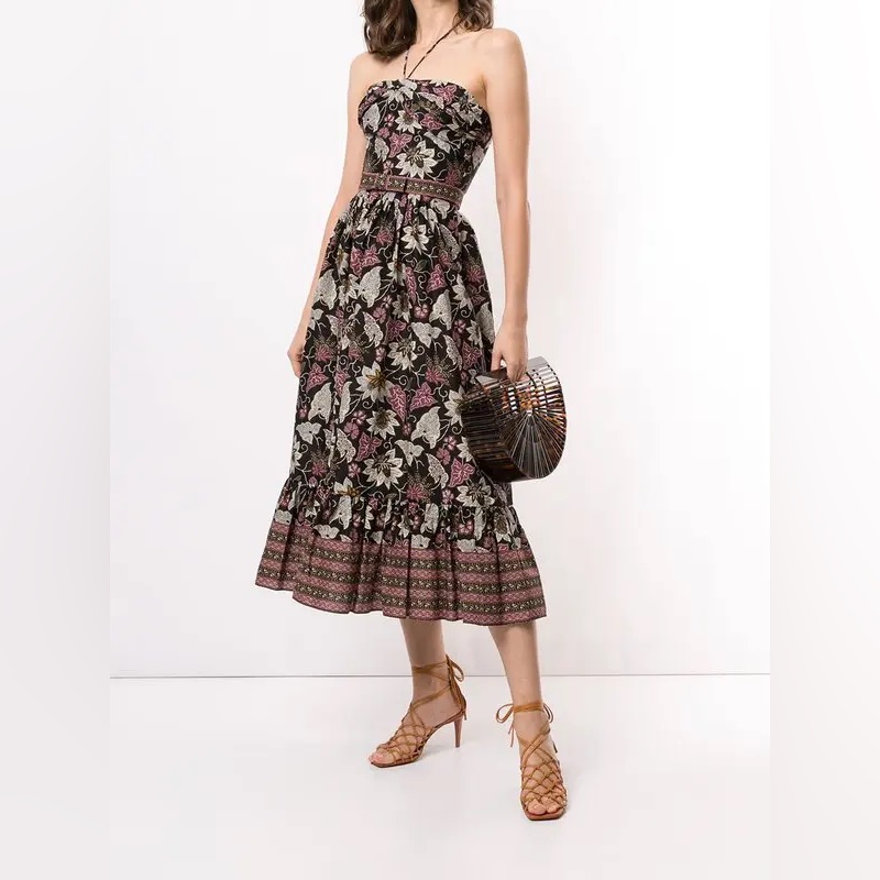 Alexis Floral Midi Skirt - Black And Pink